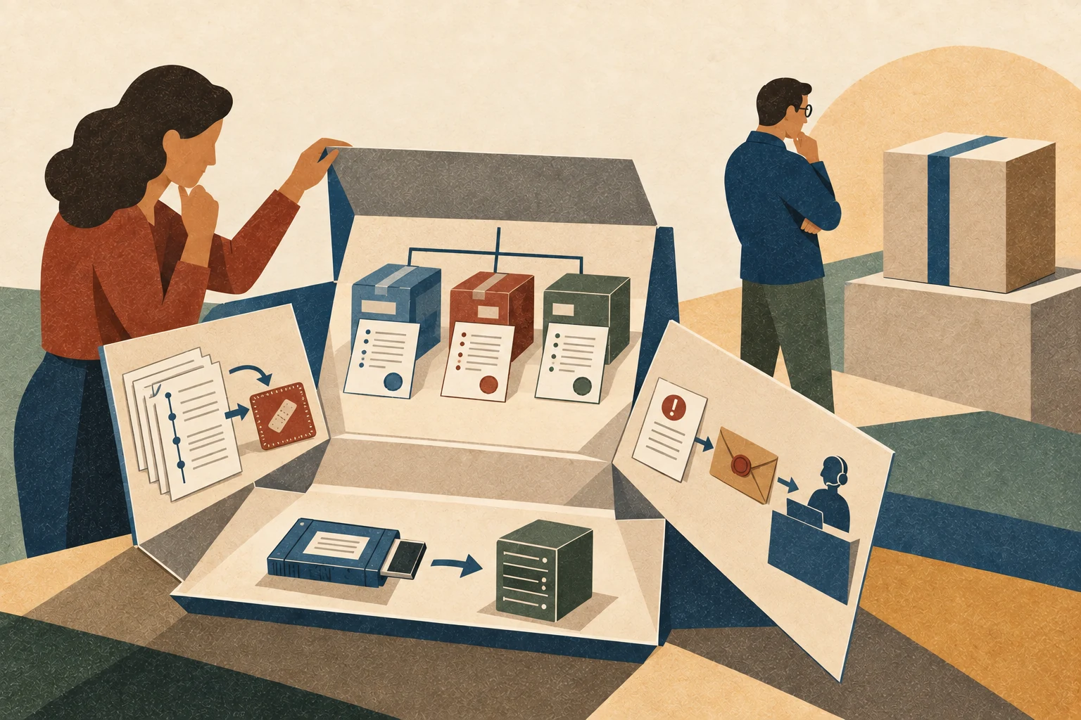 A buyer compares update ownership, support evidence, incident handling and lifecycle commitments across vendor folders.