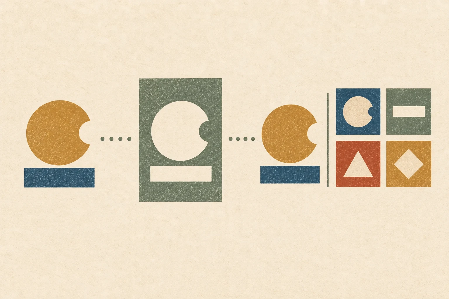 A distinctive identity mark fits a verification stencil before appearing beside several resource tiles with different permission relationships.