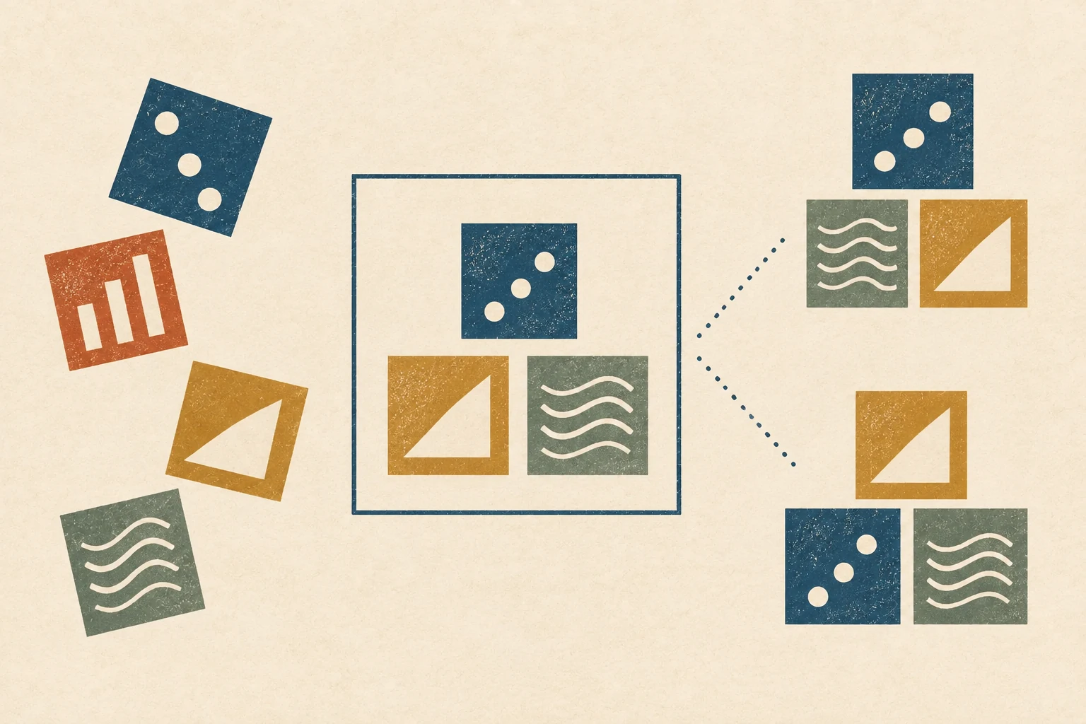 Separate observation tiles enter one context frame and can still form two different unresolved arrangements.