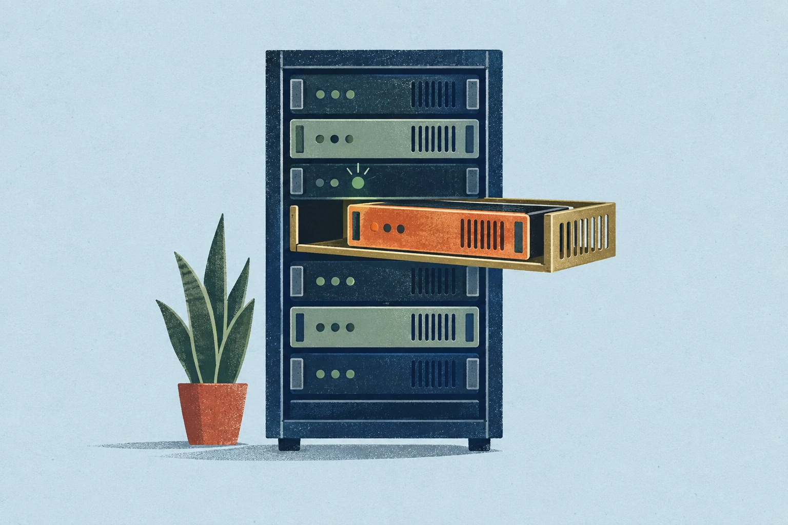 One compromised network module is isolated from a server rack in a containment tray.
